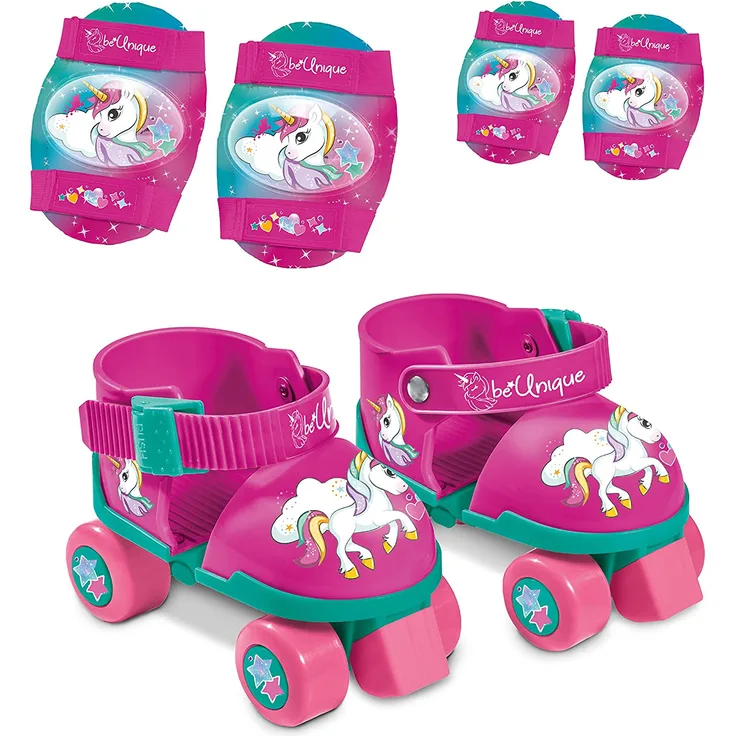 Mondo Einhorn Rollschuhe, verstellbar von Grösse 22 bis 29, mit Ellenbogen- und Knieschützer