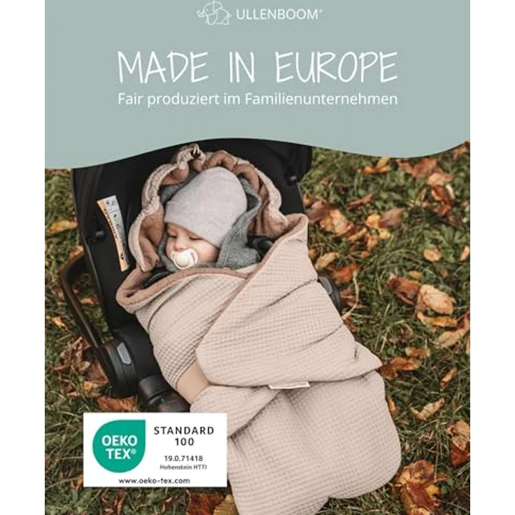 ULLENBOOM ® Einschlagdecke Babyschale, Für Winter geeignet, Sand (Made in EU) - Babydecke für Autositz (z. B. Maxi Cosi ®) oder Kinderwagen, ideale Decke für Babys – Bild 6