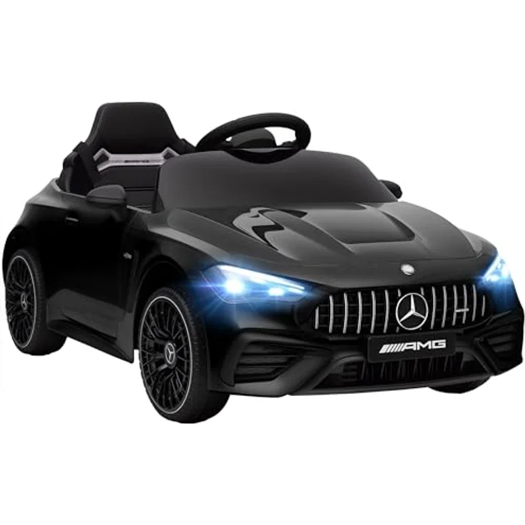 AIYAPLAY Kinder Elektroauto Mercedes-AMG, 12V mit 2,4 GHz Fernbedienung, 2 Motoren, Musik, MP3, sanftem Start/Stopp, Federung, LED-Beleuchtung, Hilfsräder für 3-6 Jahre, Schwarz – Bild 1