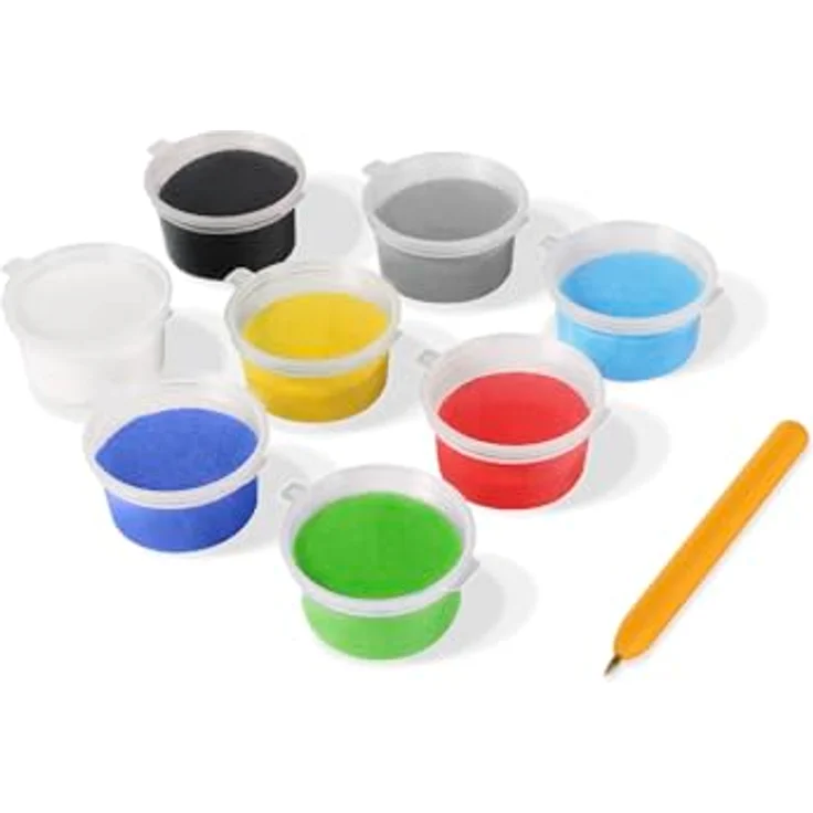 Jovi Play&Fun Sandmalerei-Set, 8 x 40 g farbiger Sand mit 3 Schablonen für Kinder ab 3 Jahren, ungiftig und nachhaltig – Bild 3