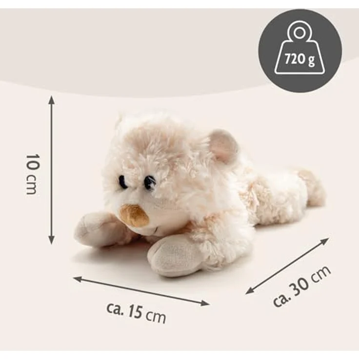 Habibi Plush 1628 Bär liegend, Wärmekissen mit Hirsefüllung, zum Erwärmen in Mikrowelle/Backofen, ca. 35 cm, für Kinder und Erwachsene, ideal auch für Babys – Bild 2