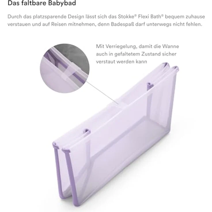 Stokke Flexi Bath Lavender, Faltbare Babybadewanne für Neugeborene bis 15 kg, leicht und transportierbar, rutschfester Boden, inklusive Newborn Support (separat erhältlich) – Bild 5