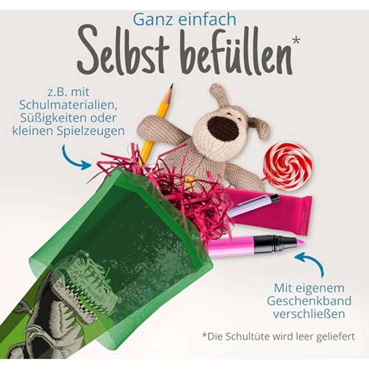 itenga Schultüte Zuckertüte T-Rex Dinosaurier eckig mit Tüllverschluss 85 cm Einschulung Schulanfang – Bild 9