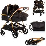 Chipolino Geschwisterwagen Geschwisterkinderwagen Duo Smart, klappbar, umbaubar, verstellbar, Fußsack, Aluminiumrahmen, schwarz