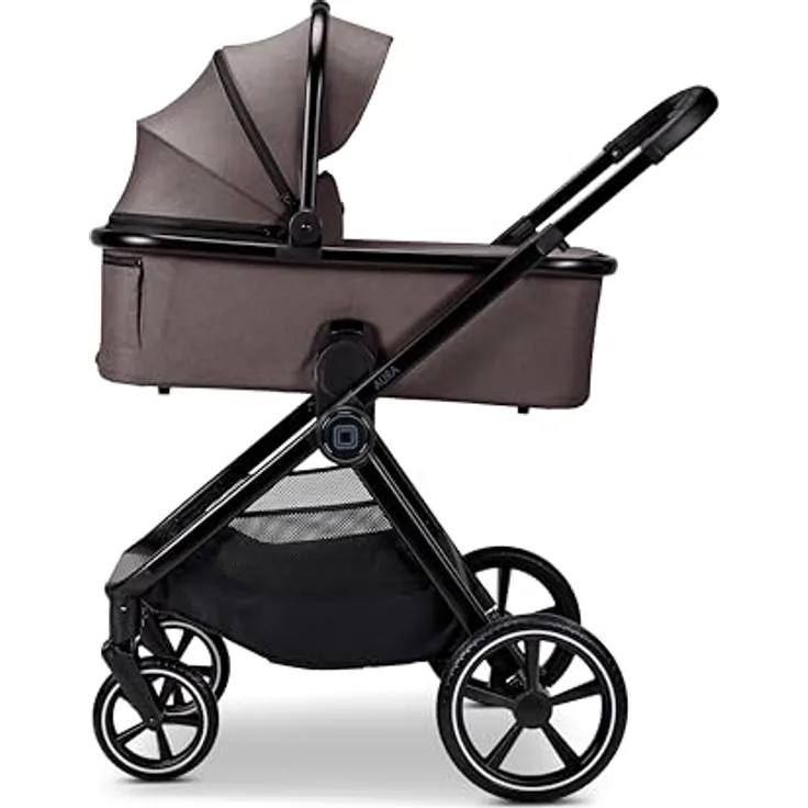 MOON Kombikinderwagen Aura tonka/melange, 2 in 1, höhenverstellbar, kompakt faltbar, inkl. Wickeltasche und Regenverdeck
