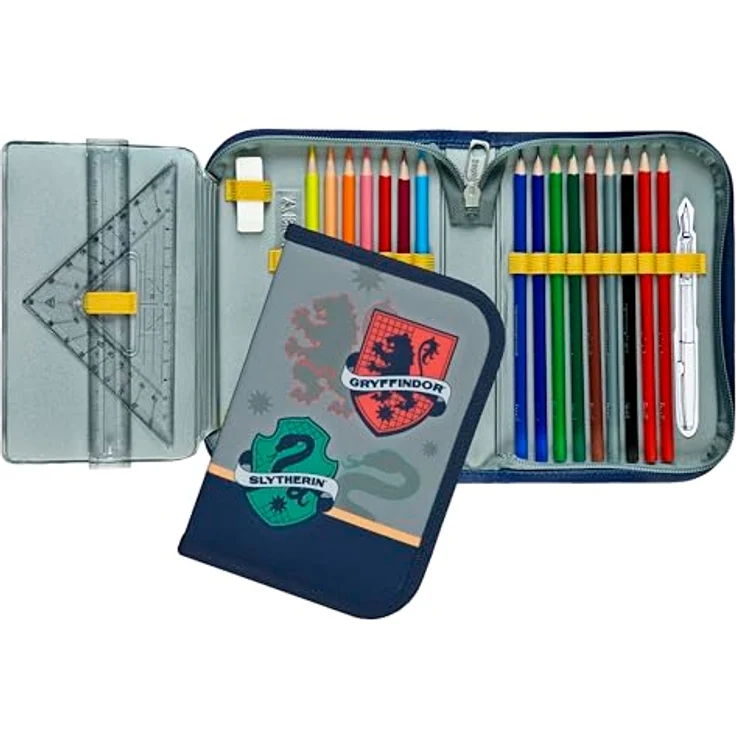 Scooli Harry Potter Gefülltes Schüleretui, Federmäppchen mit 14 Buntstiften, 2 Bleistiften und Zubehör, ergonomisch geformt für Kinder ab 6 Jahren – Bild 2
