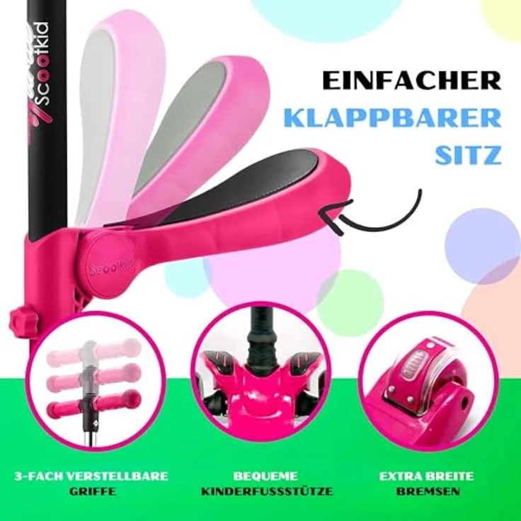 Hurtle 3-Rad-Roller Stand & Cruise, Klapp-Kick-Roller mit verstellbarer Höhe, rutschfestem Deck und blinkenden Radlichtern für Kinder zwischen 2 und 12 Jahren – Bild 5