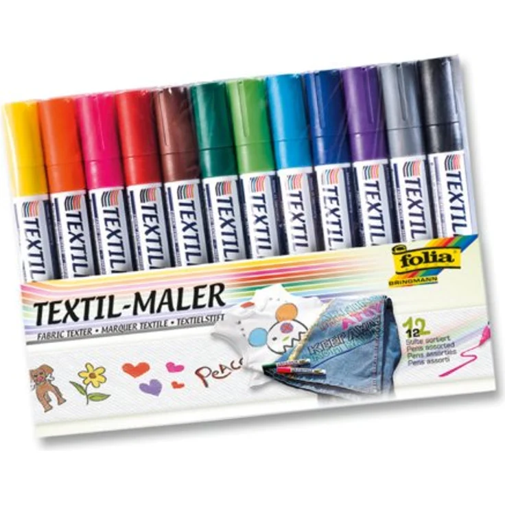 folia 581 - Textil-Maler, 12er farbig sortiert, lichtbeständig und wasserfest – Bild 1