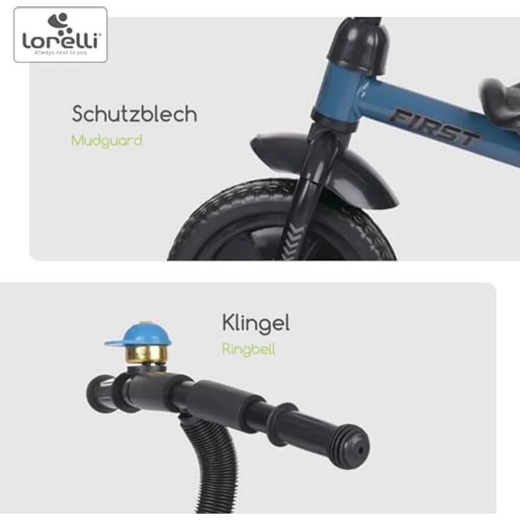 Lorelli Dreirad ab 3 Jahren, Tricycle First, nur 3,5kg, ergonomischer Sitz, Klingel, Eva-Reifen, Schutzblech, rutschfeste Pedale, weiche Gummi-Griffe, blau – Bild 5