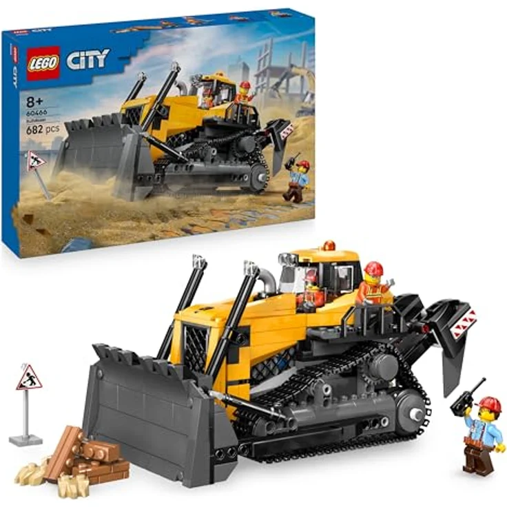 LEGO City 60466 Gelber Bulldozer, 682-teiliges Bauspielzeug für Kinder ab 8 Jahren mit beweglichem Räumschild, 24 cm lang – Bild 1