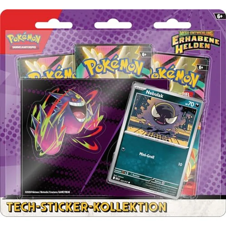 The Pokemon Company Nebulak | 3 Booster-Packs | Holografische Promokarte und Tech-Sticker-Kollektion, Deutsch