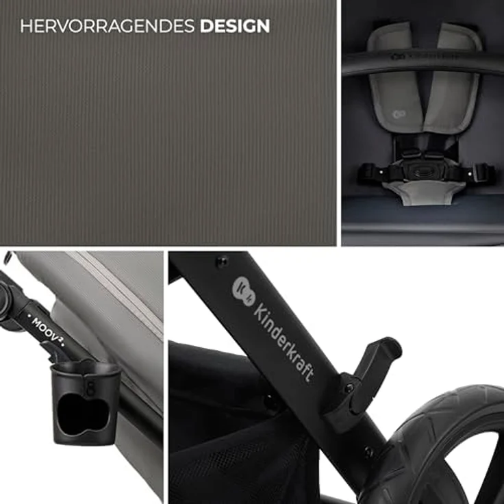 Kinderkraft MOOV 2 AIR 3-in-1 Kinderwagen, Aufblasbare Räder, 2-in-1-Sitz, inkl. Mink PRO i-Size, bis 27 kg, UPF50+ Verdeck, Grau – Bild 6