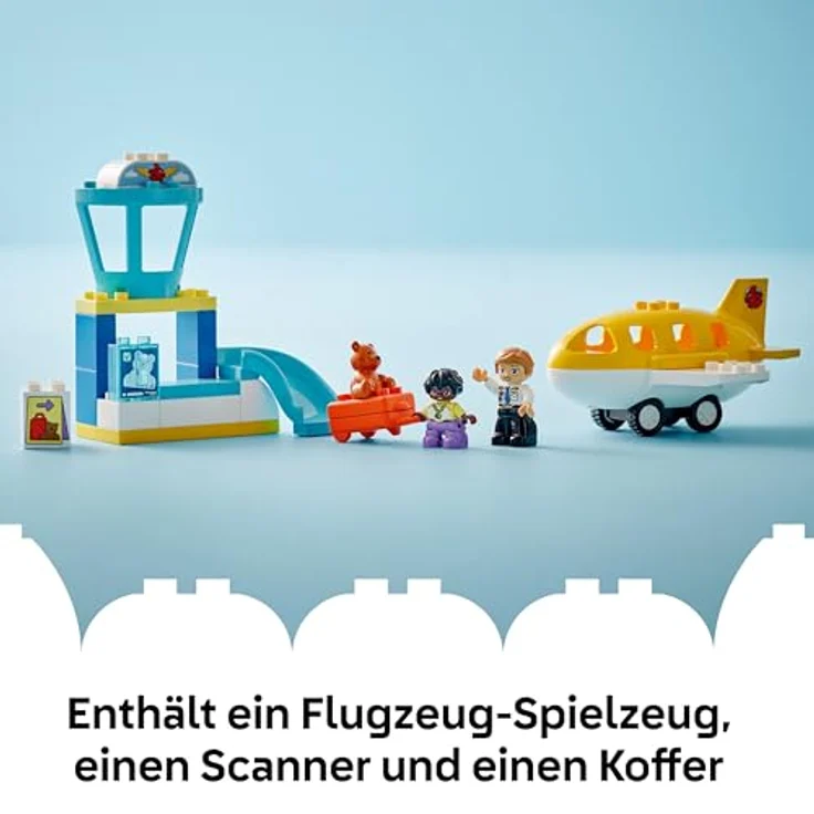 LEGO DUPLO Town Erster Besuch im Flughafen, Montessori Spielzeug für Kleinkinder mit Flugzeug und 2 Figuren, Lernspielzeug für kreative Rollenspiele, Geschenkidee für Kinder ab 2 Jahren, 10443 – Bild 4
