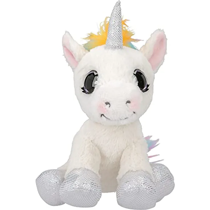 Depesche 12029 Ylvi - Kuscheltier Einhorn Naya mit bunter Mähne und Horn, ca. 21 cm großes Plüschtier mit silber Glitzereffekt