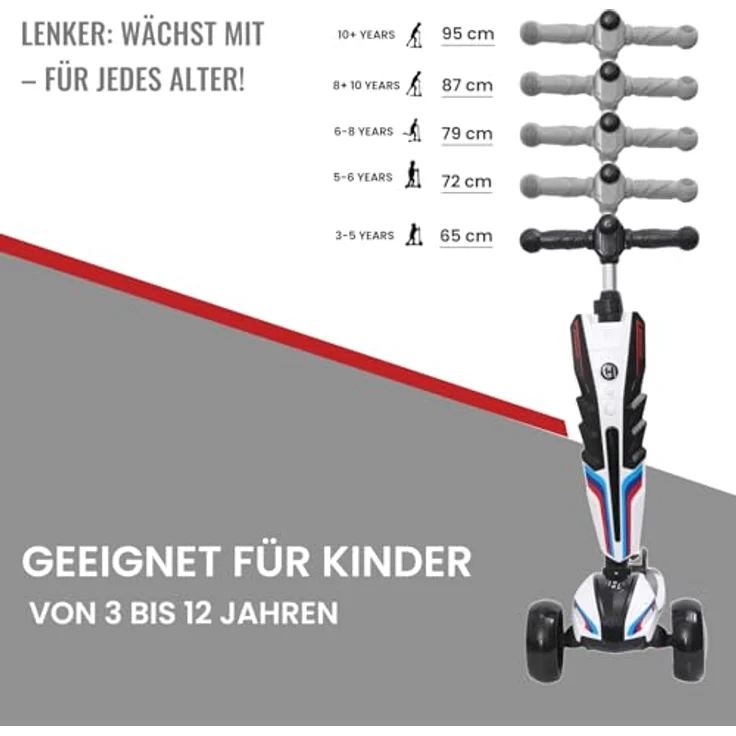 Europebazar Habib 3-Rad Roller mit LED-Licht, klappbar & bis 50kg belastbar, rot – Bild 4