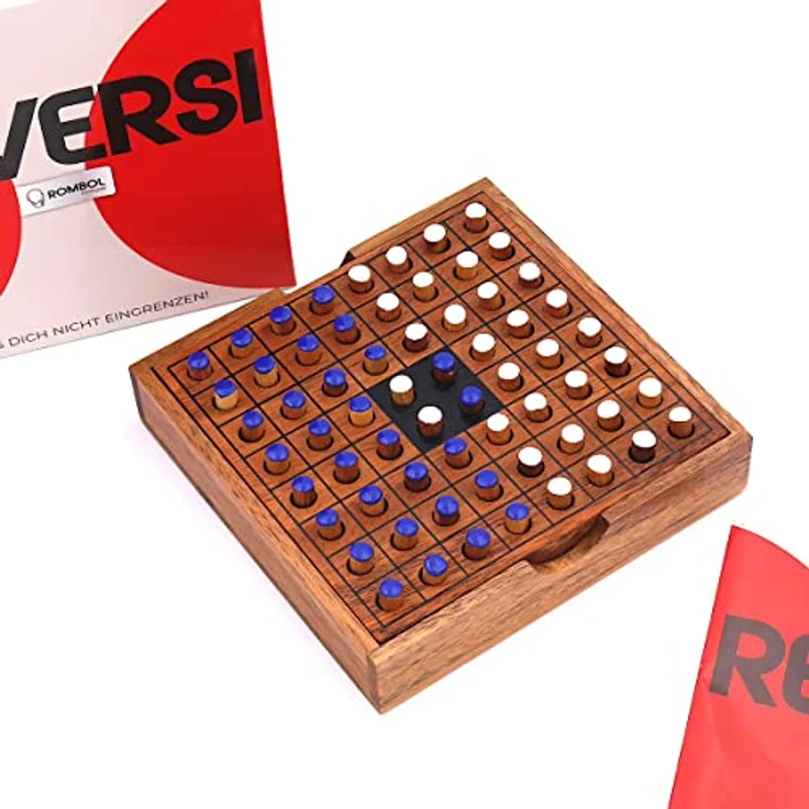 ROMBOL Reversi - Strategiespiel aus edlem Holz, weiß/blau, handgefertigt aus Samena-Holz – Bild 2