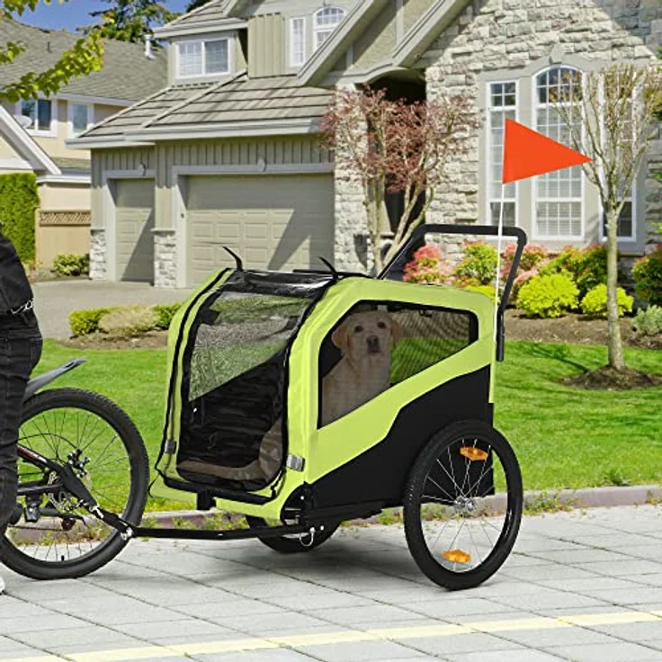PawHut Fahrradhundeanhänger für Große Hunde, Oxford-Gewebe, Grün – Bild 2
