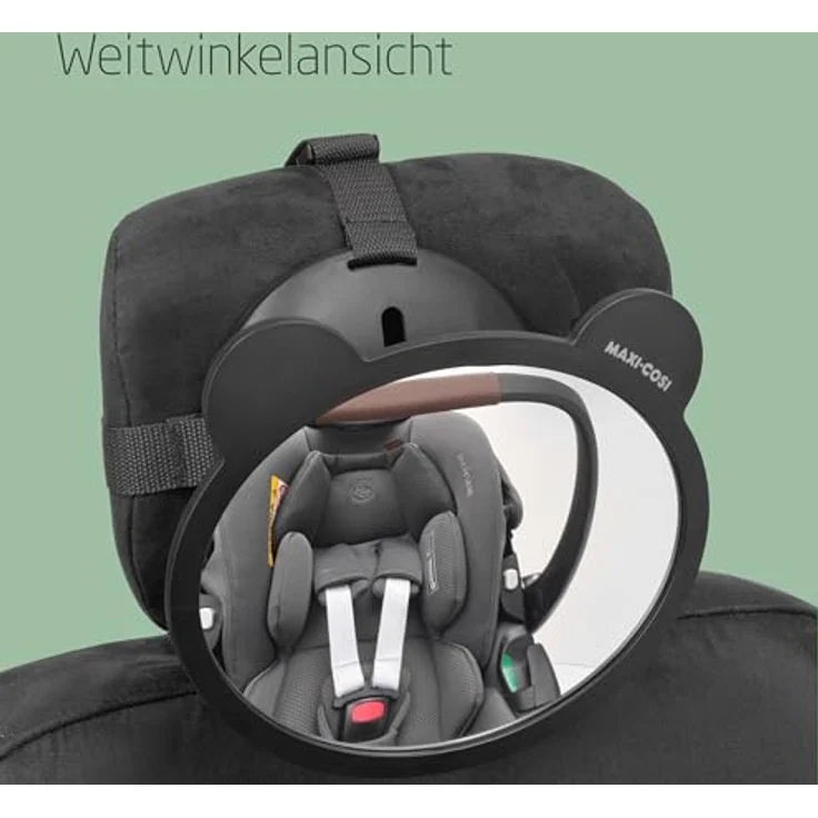 Maxi-Cosi Rücksitzspiegel, Autositzspiegel 360° Verstellbar, Weitwinkelansicht, Einfache Installation, Crashtest getestet und zugelassen, Für Baby, Kleinkind und Kind, Schwarz – Bild 3