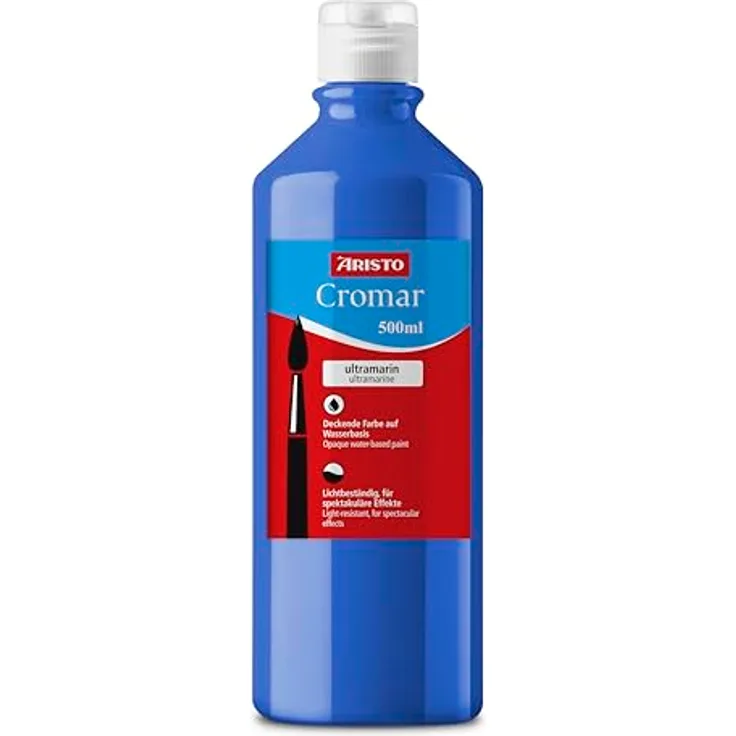 Aristo Acrylfarbe Cromar, Flüssigmalfarbe auf Wasserbasis, 500 ml, ultramarin, hohe Leuchtkraft und Ergiebigkeit