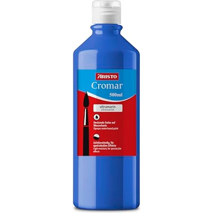 Aristo Acrylfarbe Cromar, Flüssigmalfarbe auf Wasserbasis, 500 ml, ultramarin, hohe Leuchtkraft und Ergiebigkeit – Bild 1