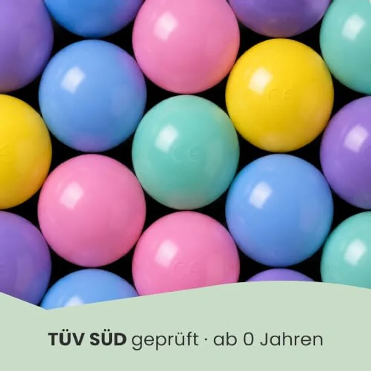 LittleTom Bällebad-Bälle Baby, 100 bunte 7 cm Kunststoffspielbälle für Bällebad, ab 0 Jahren, schadstoffgeprüft, ideal zum Greifen und Spielen – Bild 2