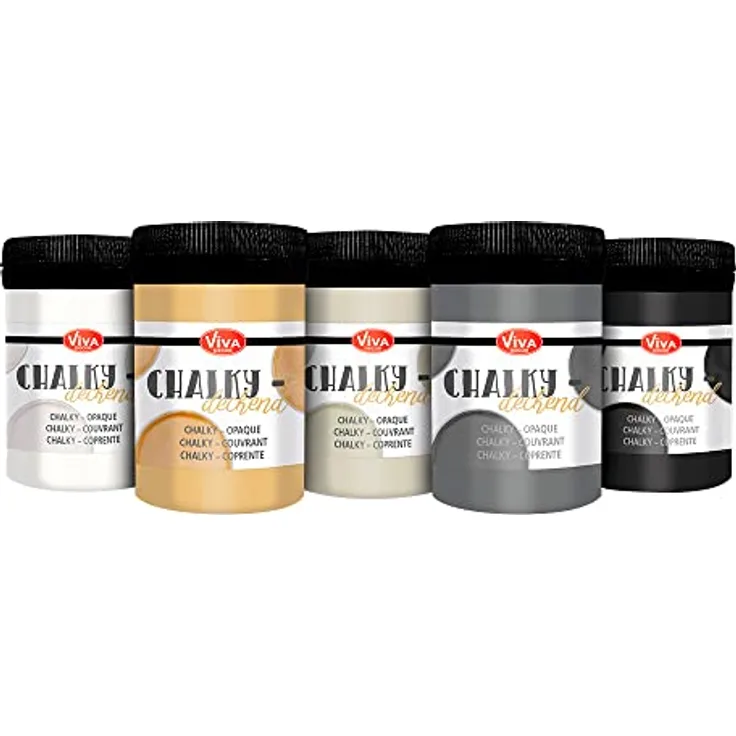 Viva Decor Chalky deckend Klassisch, 5er-Set Malfarben für Porzellan, Glas und Terrakotta
