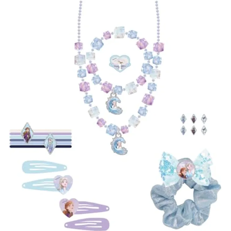 Alltoys Frozen Kinder Beauty Set, 6 Coleteros, 1 Coletero de Tela, 4 Haarspangen, 2 Halsketten, Ring und Aufkleber - Original Produkt aus Spanien