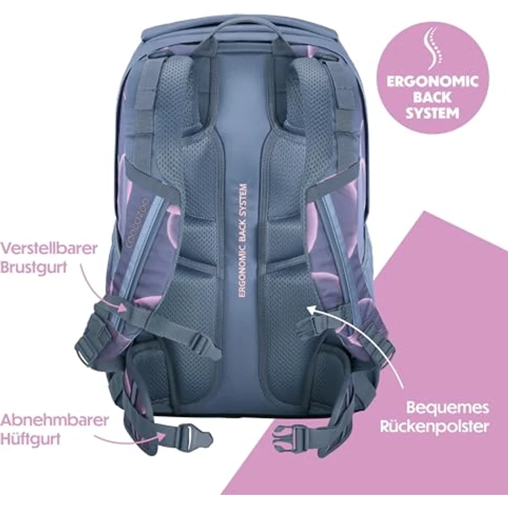 Coocazoo Schulrucksack Every „Swirl Whirl“, lila-rosa, ergonomisch, höhenverstellbar, mit Brustgurt & Hüftgurt, 30 Liter, ab der 3. Klasse – Bild 4