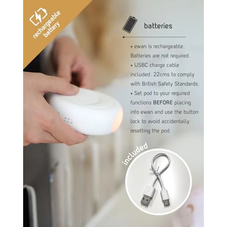 Sweet Dreamers Ewan Deluxe, Wiederaufladbare White Noise Sound Machine in Beige, mit Schreisensor, Nachtlicht und 10 beruhigenden Geräuschen, kontinuierliche oder Timer-Wiedergabe – Bild 2