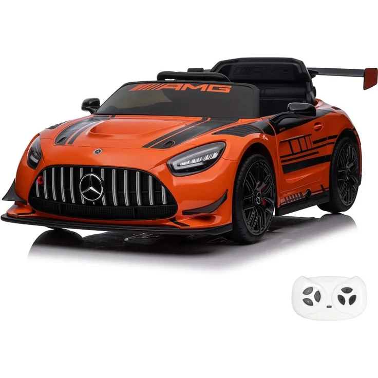 Mercedes Kinder Elektroauto AMG GT3, 12V mit MP3-Player, Sicherheitsgurt, 1-Sitzer, Orange, für 1 bis 6 Jahre