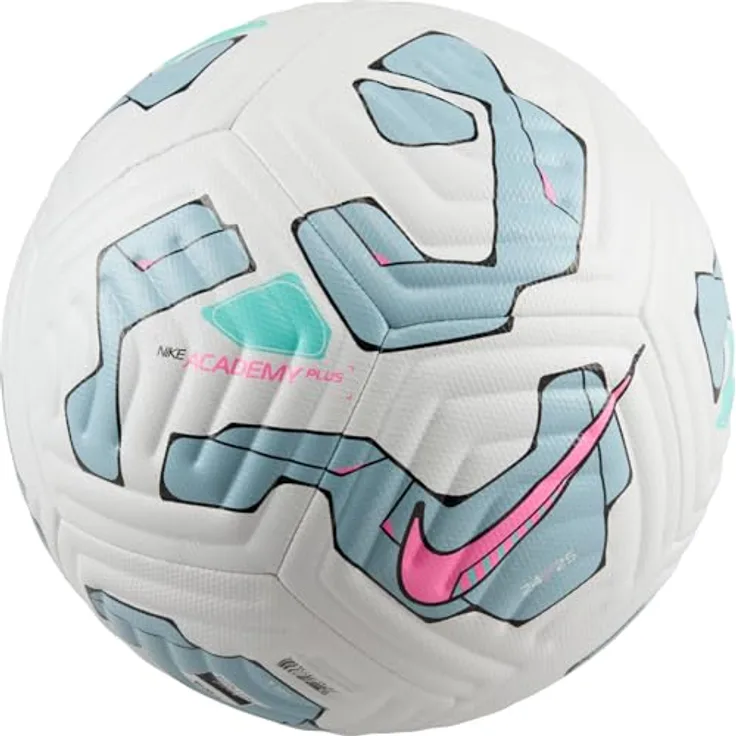 Nike Academy Plus Fußball, Aerowsculpt-Technologie für stabile Flugbahn, White/Ocean Cube/Pink Blast, Größe 5