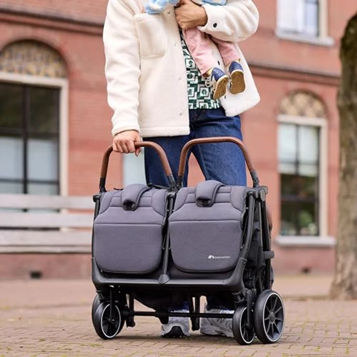 Bebeconfort Mane Duo Geschwisterwagen, 0+ bis 22kg, automatisches Klappsystem, drehbare Sicherheitsbügel, Regenverdeck, Mineral Graphite – Bild 11