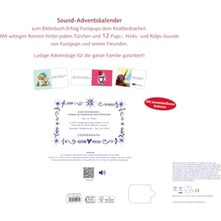 COPPENRATH DIE SPIEGELBURG Adventskalender Sound-Adventskalender Furzipups der Knatterdrache mit 12 witzigen Sounds und Türchenmotiven – Bild 2