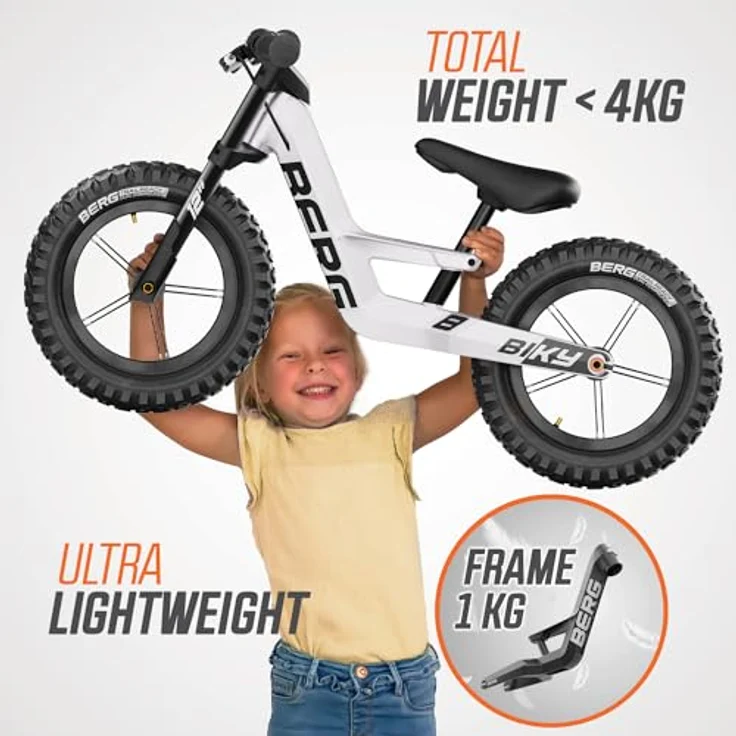 Berg Biky Cross Weiß Laufrad mit Handbremse ab 2 Jahre, Luftreifen, Leichtes Magnesiumrahmen, Rutschfahrzeug 12 Zoll, Kinderfahrrad Jungen und Mädchen, Sattel höhenverstellbar… – Bild 2