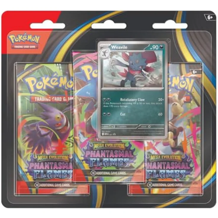 Nintendo POKÉMON Mega Evolution - Phantasmal Flames - 3er Blister mit 3 Booster-Packs, 1 Promokarte und 1 Pokémon-Münze – Bild 2