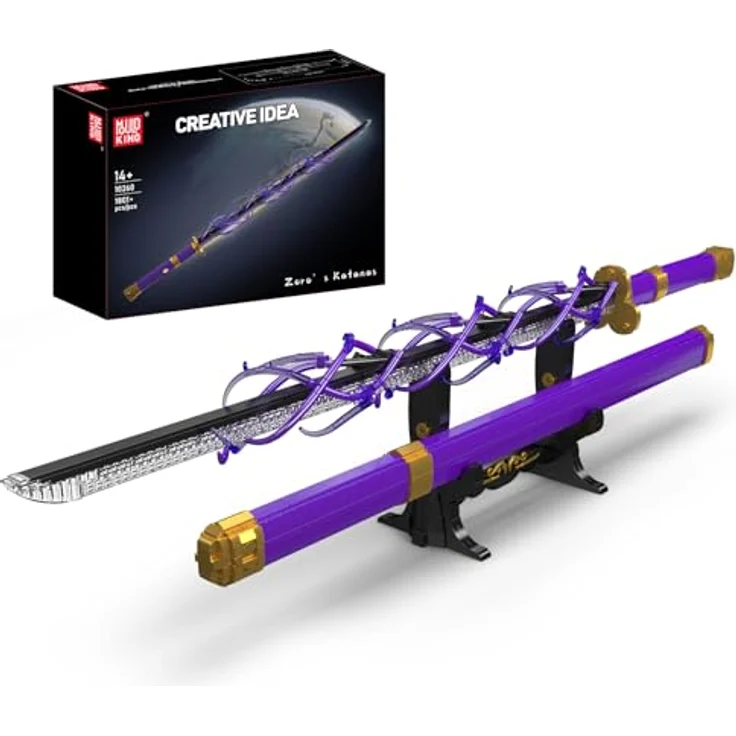 Mould King 10260 Samurai-Schwert-Baustein-Modell, 40 Zoll Zoros Schwert mit LED-Lichtern und Batteriebox, rotes Schwert mit goldenen Details, 1801+ Teile inkl. Display-Ständer – Bild 1