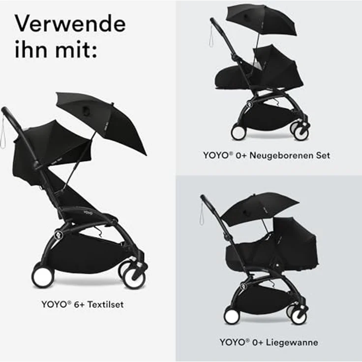 Stokke YOYO Kinderwagenschirm, Sonnenschirm mit UPF 50+ Schutz und verbesserter Deckkraft für YOYO³ Neugeborenen Set, Liegewanne und 6+ Textilset – Bild 4