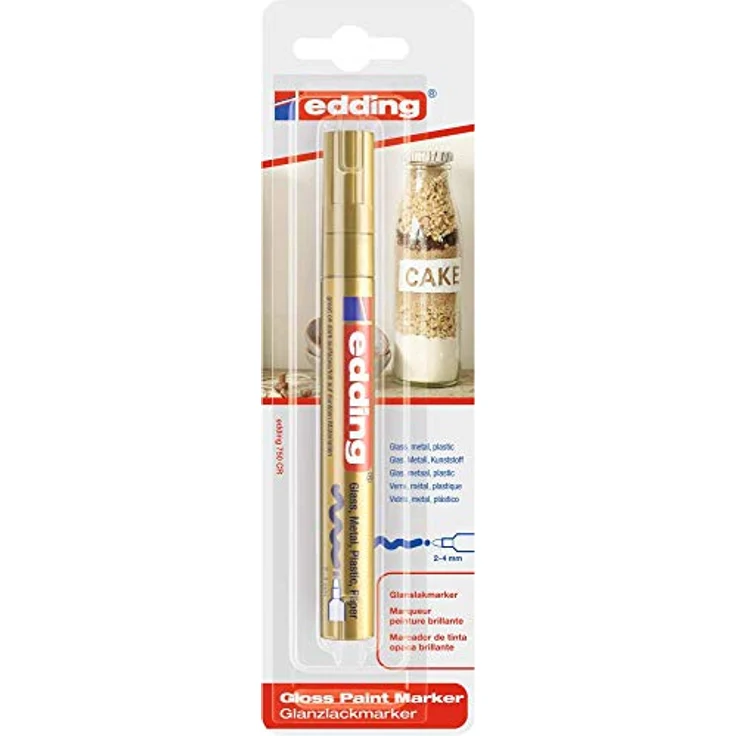 edding 750 Glanzlackmarker - gold - Packung mit 1 Lackmarker - Rundspitze 2-4 mm - Lackstift für Glas, Stein, Holz, Kunststoff und Papier - wasserfest, stark deckend – Bild 2