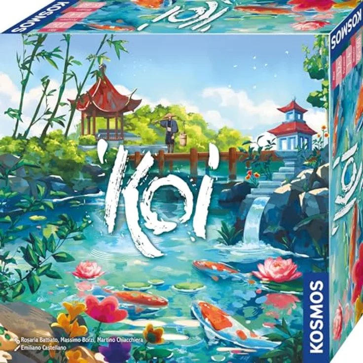 KOSMOS 687465 Koi, taktisches Kennerspiel für 1-4 Spieler, Brettspiel mit hochwertigen 3D-Objekten und wunderschönen Illustrationen