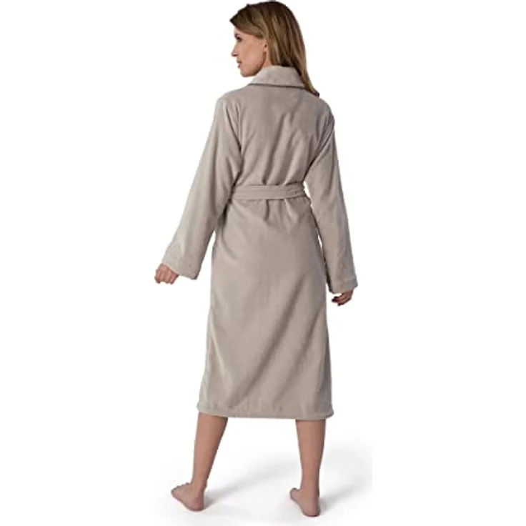 MÖVE Schalkragenmantel, Silber, Baumwollvelours, unisex, Oeko-Tex® Standard 100, mit Paspeln und Bindegürtel – Bild 2