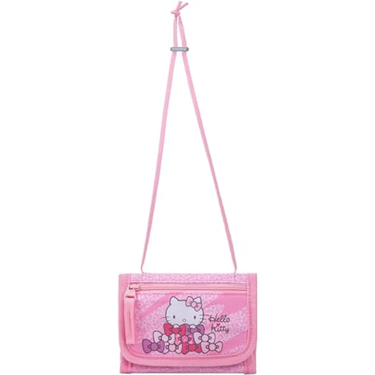 Baagl Brustbeutel Kinder Geldbörse Mädchen Portemonnaie - Hello Kitty, mit verstellbarem Umhängeband und separater Münztasche, 14 × 10 cm, recyceltes Polyester – Bild 4
