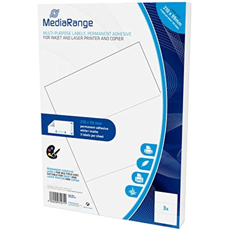 MediaRange Universal-Etiketten, stark haftend, 210x99mm, matt weiß, 150 Etiketten