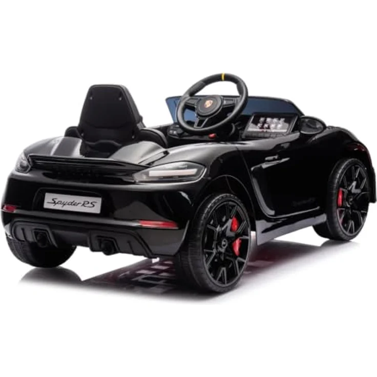 Vrooomy Porsche 718 Spyder RS, Kinder Elektroauto 12V mit Fernbedienung, schwarz, für 1 bis 5 Jahre, MP3-Player, LED-Beleuchtung, Sicherheitsgurt, offizielle PORSCHE-Lizenz – Bild 2