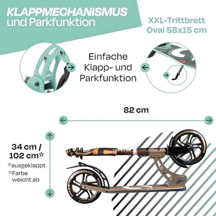 SIX DEGREES Aluminium Scooter 205 mm, Klappmechanismus, höhenverstellbar, Testsieger GS-geprüft, max. Benutzergewicht 100 kg – Bild 3
