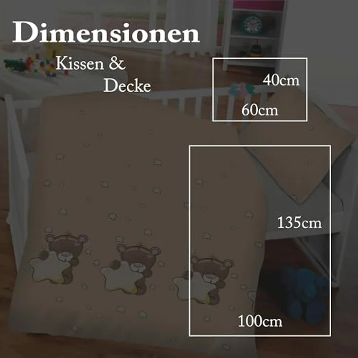 Bestlivings Kinder Bettwäsche 2-TLG (100x135cm / 40x60cm) Bettdecken Set, 100% Baumwolle - Babybettwäsche mit Motiv Bär mit Stern, Hautfreundliche Premium-Qualität, Atmungsaktiv und Pflegeleicht, Bär mit Stern Motiv, Blau – Bild 2