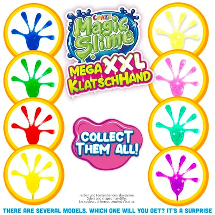 CRAZE Magic Slime, Sticky Hand 12er Pack - XXL Klatschhand mit Griff, super klebrig und dehnbar, in 4 Farben (rot, grün, blau, gelb) – Bild 3