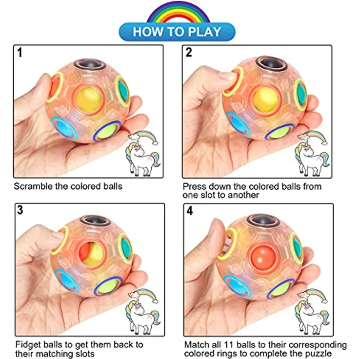 Vdealen Regenbogen-Puzzleball, Magischer Zappelball aus umweltfreundlichem ABS, Stressabbau- und Geschicklichkeitsspiel für Kinder, Teens & Erwachsene, 7 cm Durchmesser – Bild 4