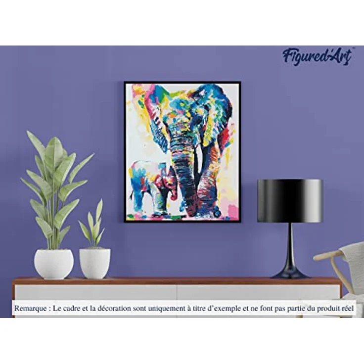 Figured'Art Malen Nach Zahlen Erwachsene Mit Rahmen Elefanten Aquarell - Paint by Numbers Basteln DIY Bastelset 40x50cm Leinwand gespannt auf Holzrahmen – Bild 4