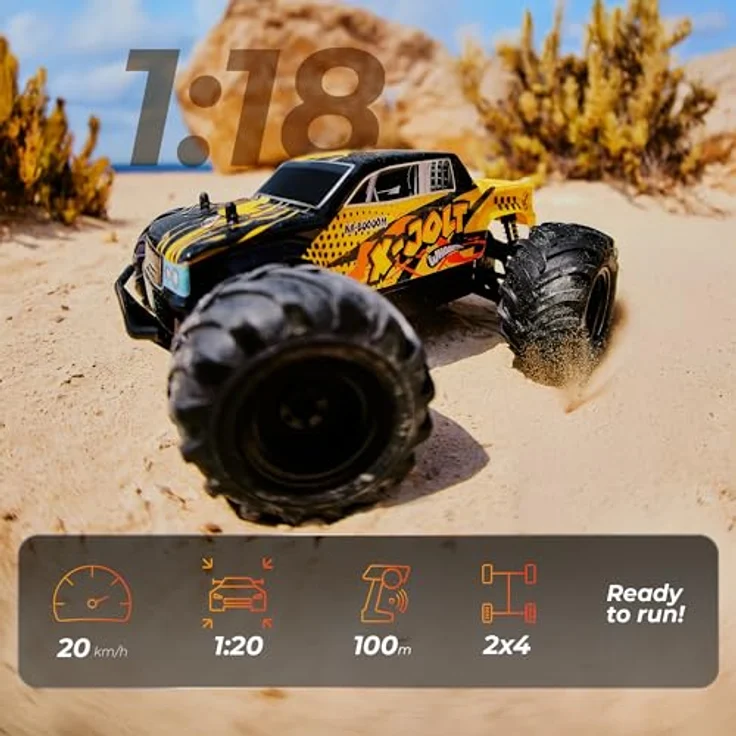 Overmax X-Jolt RC Monster Truck 1:20, ferngesteuertes Offroad-Auto 2WD, bis 20 km/h, 2 Akkus für 30 Min Fahrzeit, 2,4 GHz Steuerung, stoßdämpfend, ab 8 Jahren – Bild 4