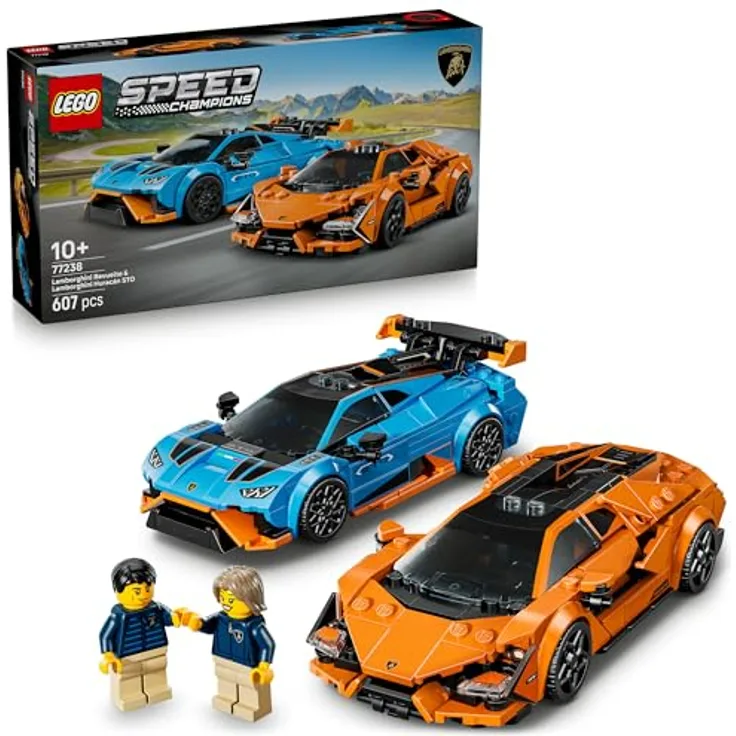 LEGO Speed Champions 77238, Lamborghini Revuelto und Huracán STO, 607-teiliges Set für 10+, detailgetreue Modelle in Miniaturformat